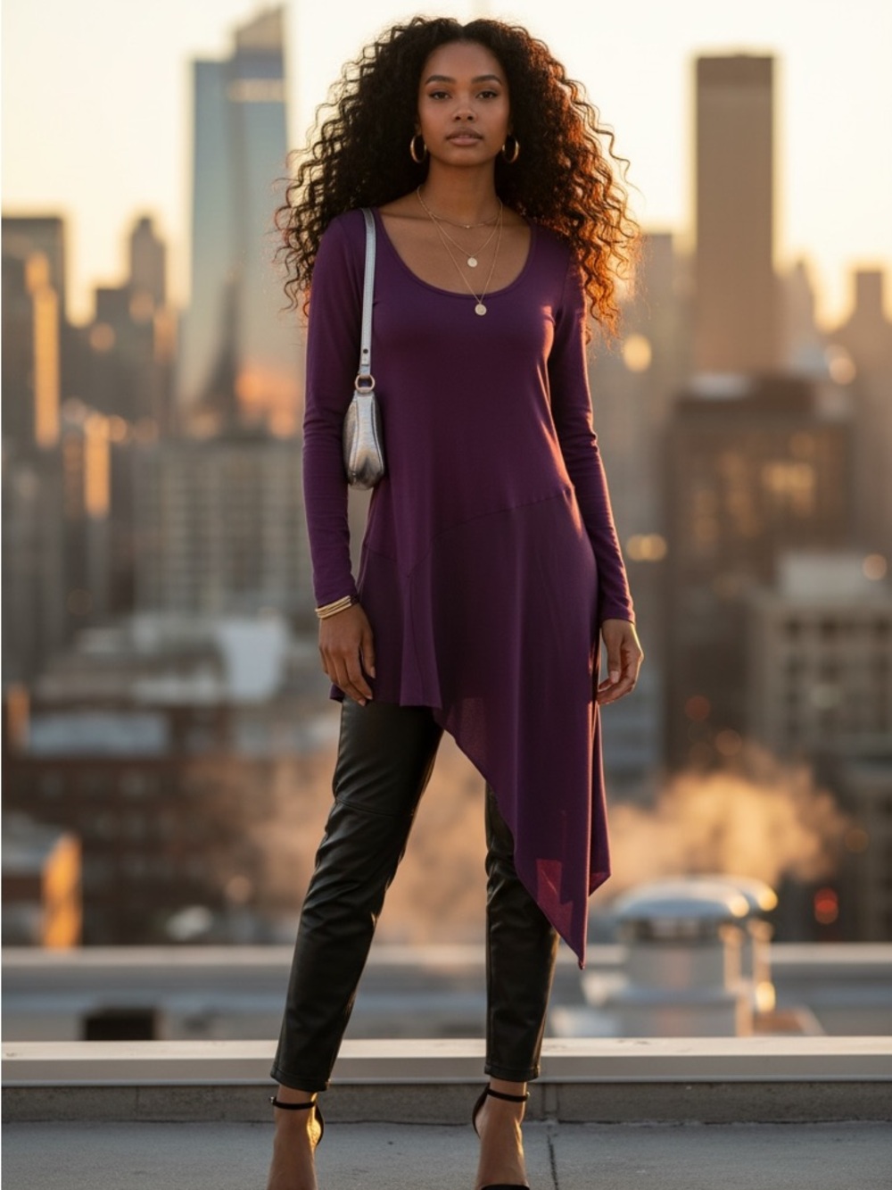 Silence + Noise Urban Outfitters Asymmetrical Tunic Top Purple Small Flowy